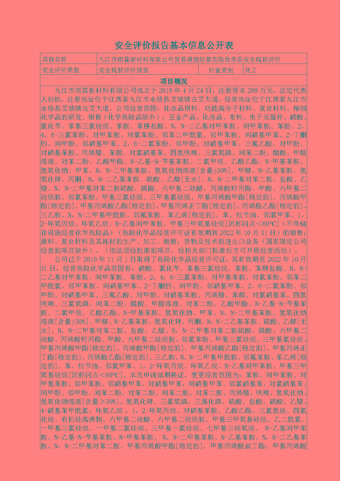 安全評價(jià)報告基本信息公開(kāi)表（九江市雨霖）