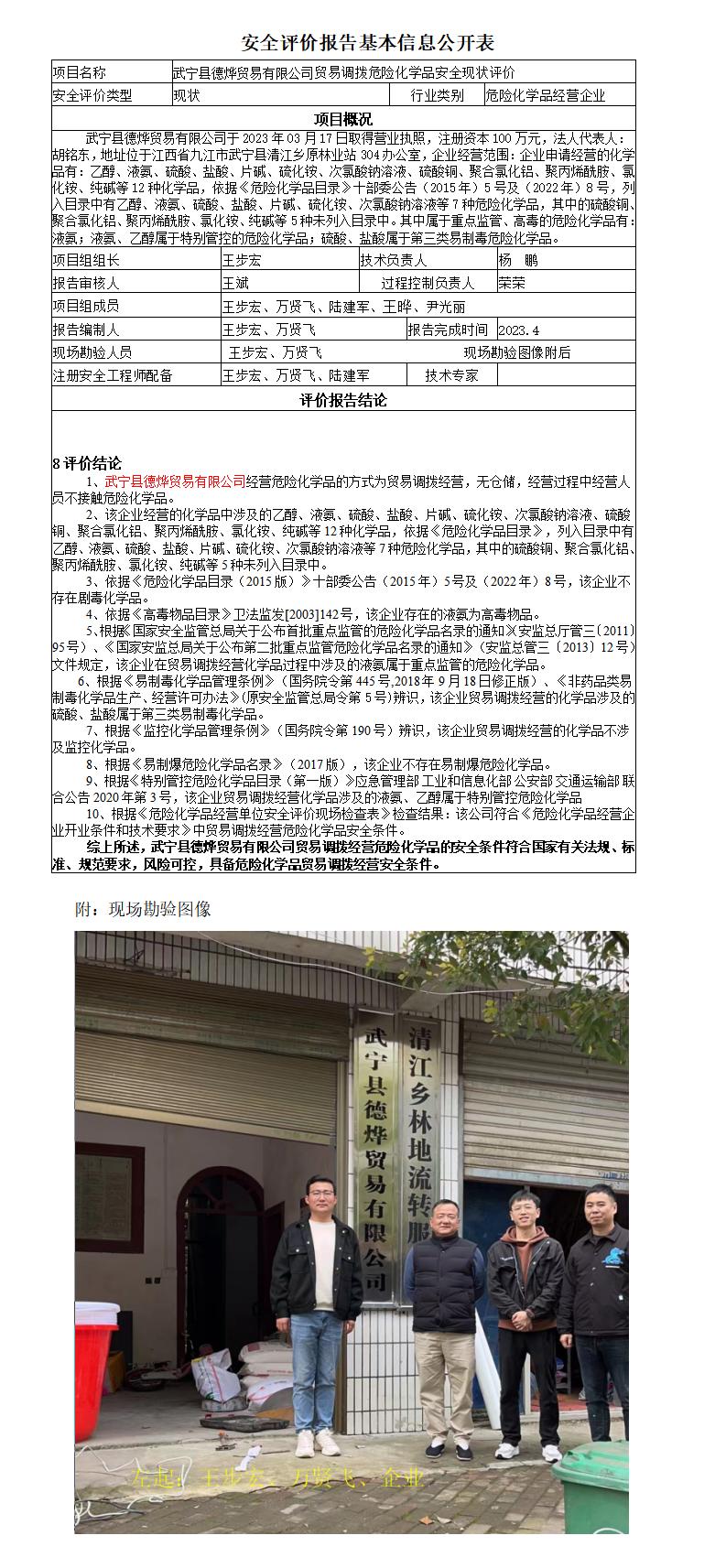 安全評價(jià)報告基本信息公開(kāi)表（武寧縣德燁貿易有限公司）