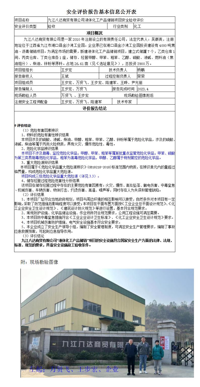 安全評價(jià)報告基本信息公開(kāi)表（八達商貿）