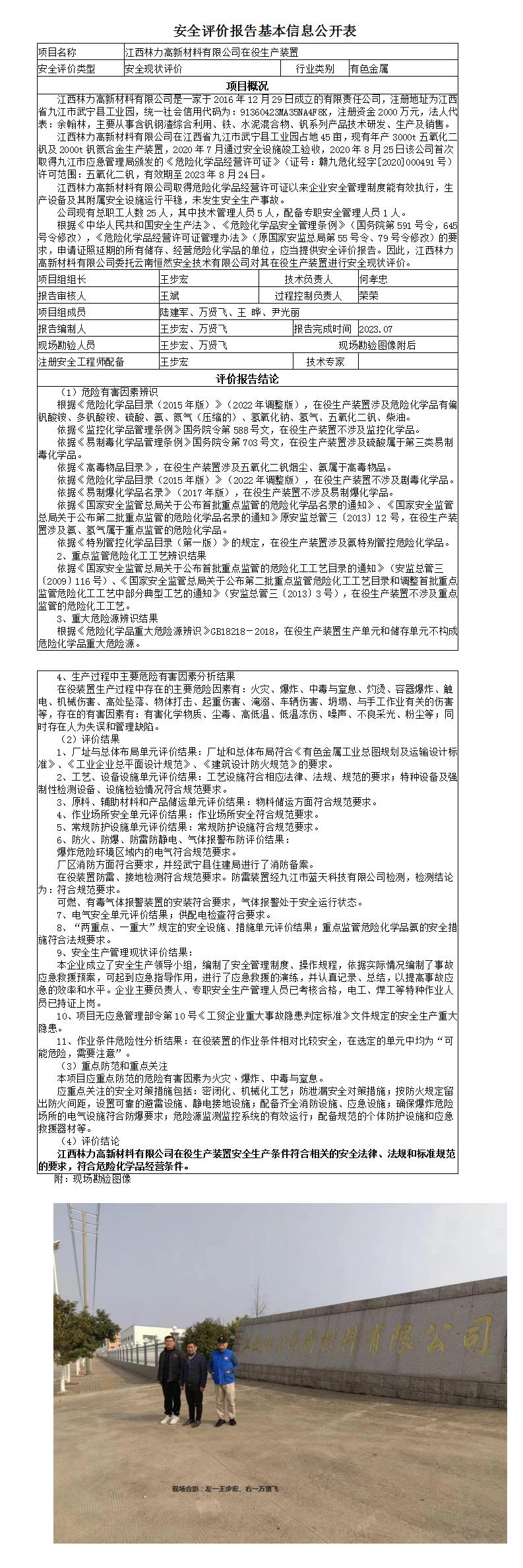 安全評價(jià)報告基本信息公開(kāi)表（林力現狀）