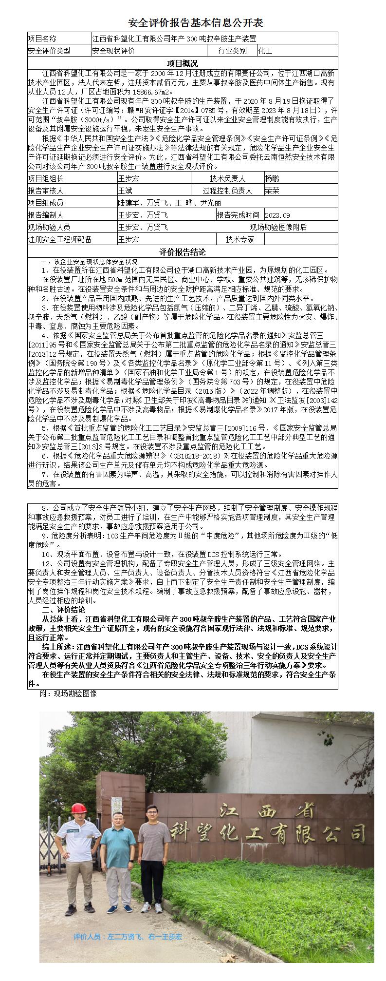 安全評價(jià)報告基本信息公開(kāi)表（科望化工）