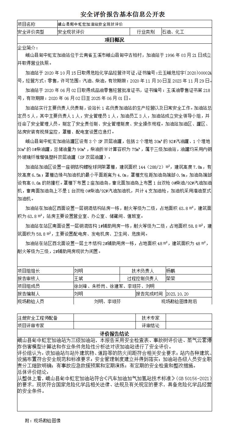 安全評價(jià)報告基本信息公開(kāi)表紅宏