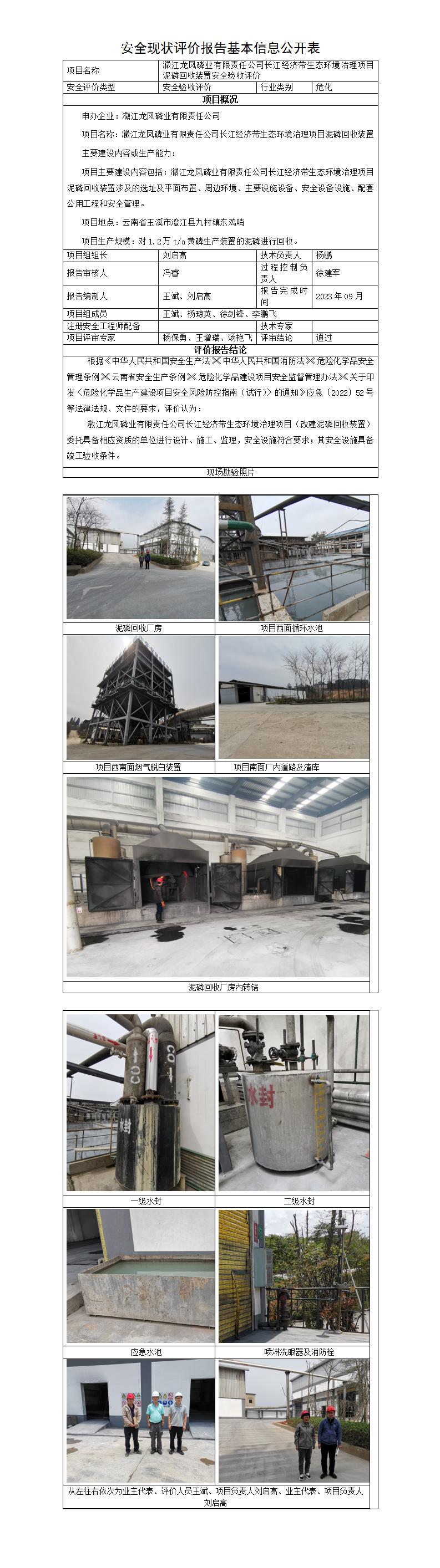 基本信息公開(kāi)表——瀓江龍鳳磷業(yè)有限責任公司長(cháng)江經(jīng)濟帶生態(tài)環(huán)境治理項目泥磷回收裝置安全驗收評價(jià)