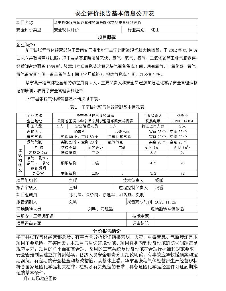 安全評價(jià)報告基本信息公開(kāi)表華寧縣張程
