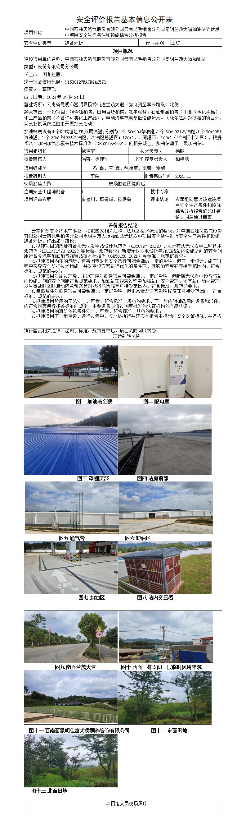 安全評價(jià)報告基本信息公開(kāi)表（嵩明蘭茂大道加油站）