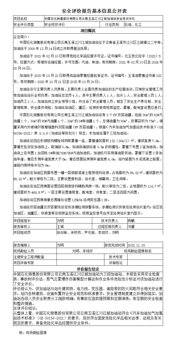 安全評價(jià)報告基本信息公開(kāi)表江川江城